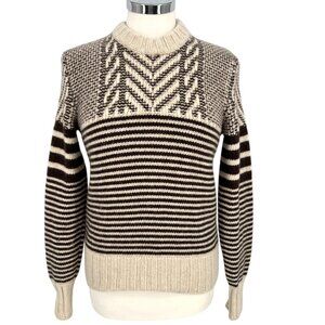 Belstaff Womens Chevron Stripe Italian Wool Sweater Brown Cream Size Medium